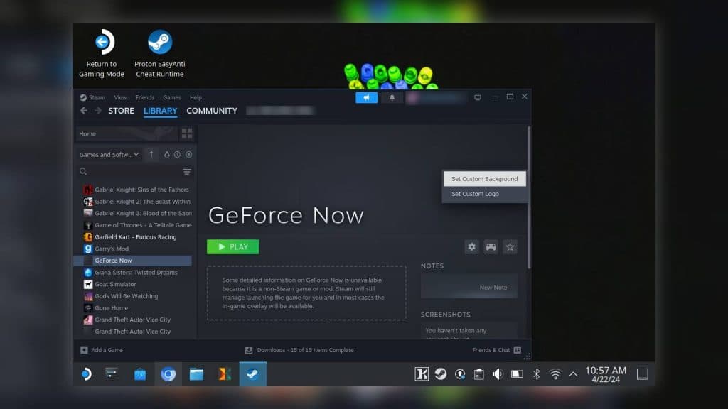 Screenshot of Steam in desktop mode on the Steam Deck.
