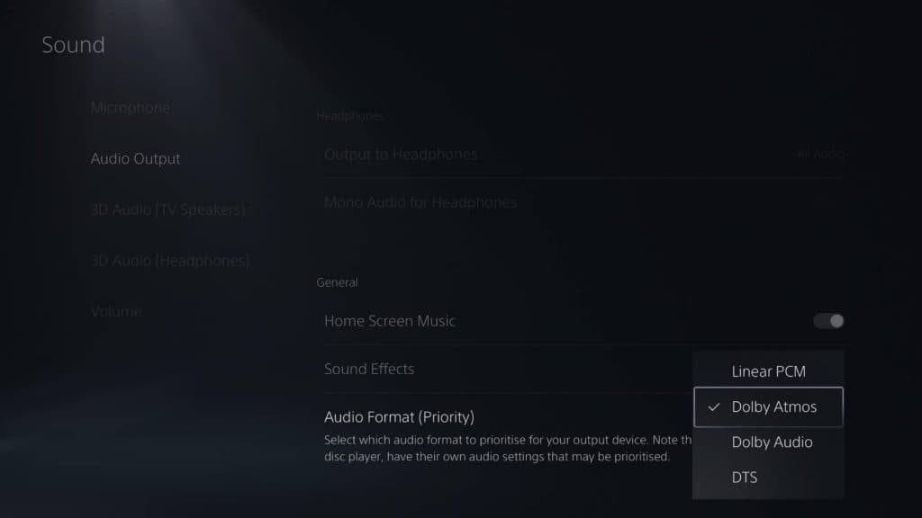 Screenshot of the PS5 Audio Output settings.