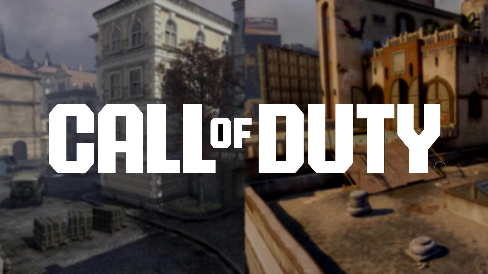 Call of Duty logo with blurred background of Lockdown and Breach maps in Call of Duty