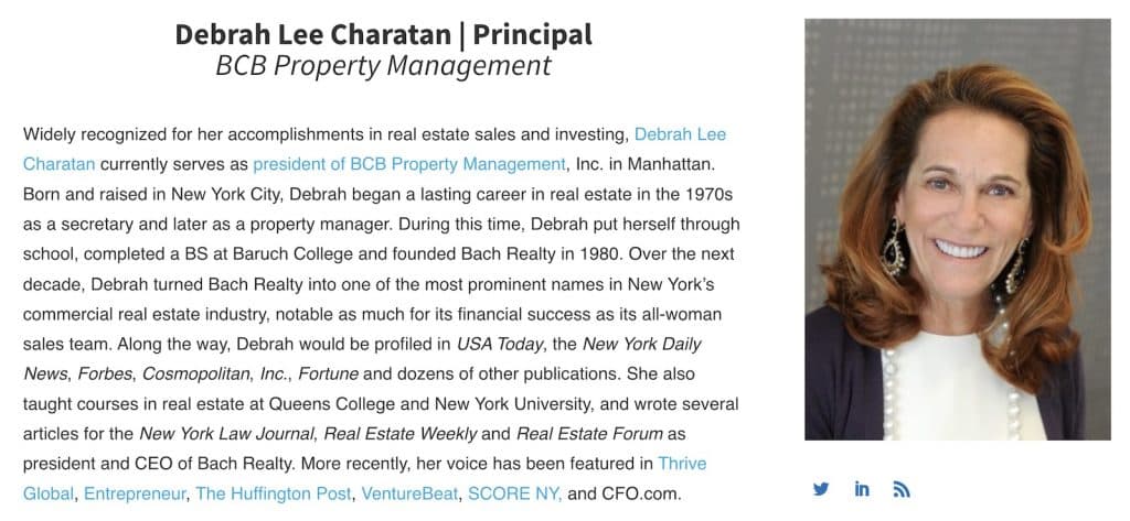 Screenshot of Debrah Lee Charatan's website