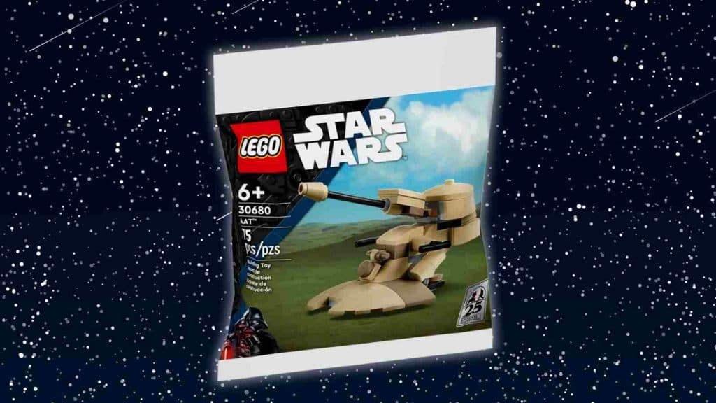 The LEGO Star Wars AAT on a space background