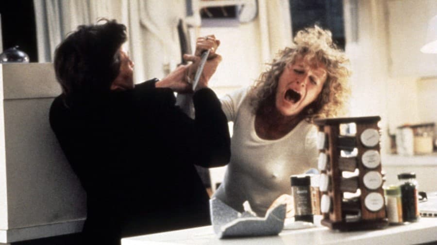 Glenn Close as Alex in Fatal Attraction, holding a knife