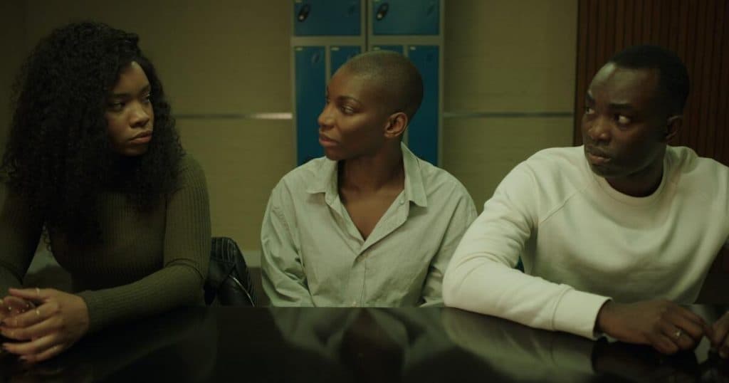 Weruche Opia, Michaela Coel, and Paapa Essiedu as Terry, Arabella, and Kwame in I May Destroy You