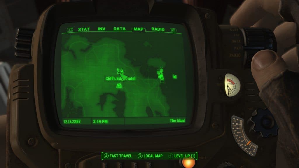 The location of Vault 118 on the Pip-Boy in Fallout 4
