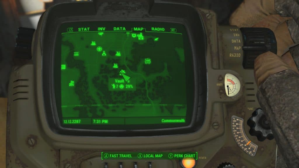 The location of Vault 88 on the Pip-Boy in Fallout 4