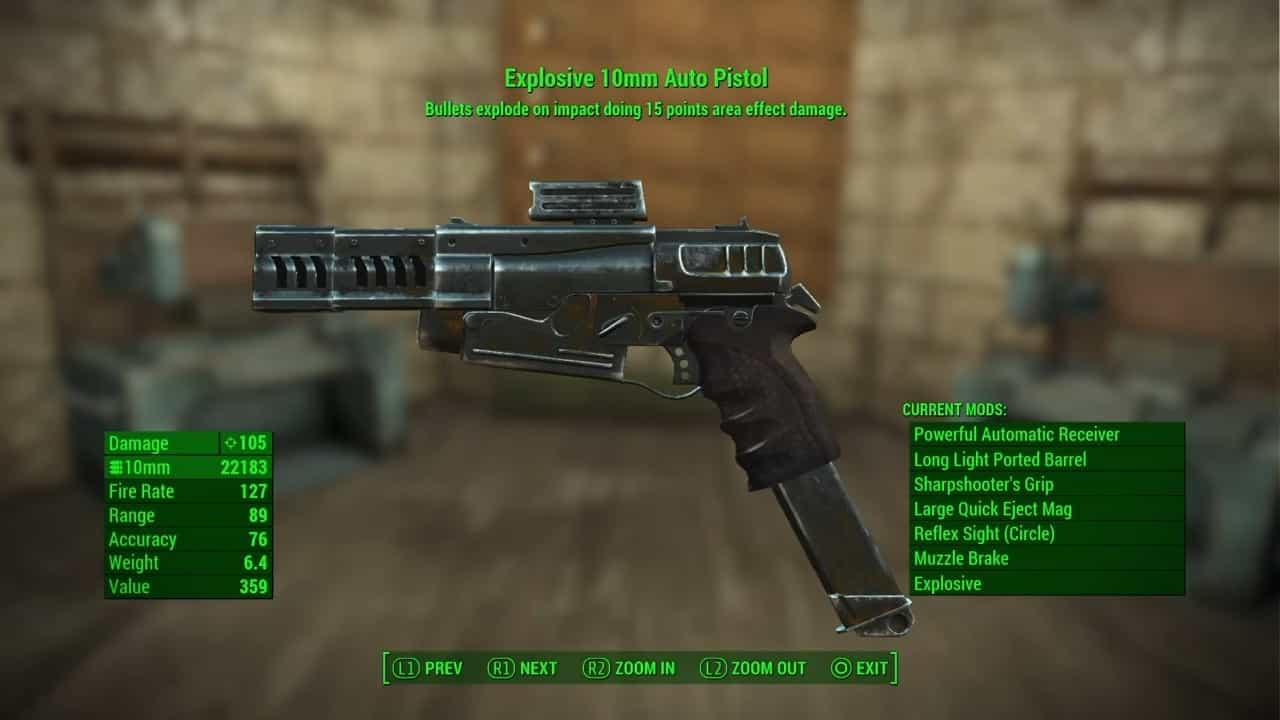 Explosive 10mm pistol in Fallout 4