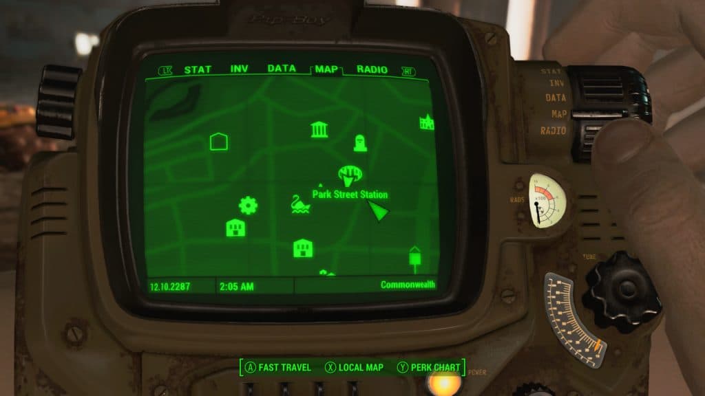 The location of Vault 114 on the Pip-Boy in Fallout 4