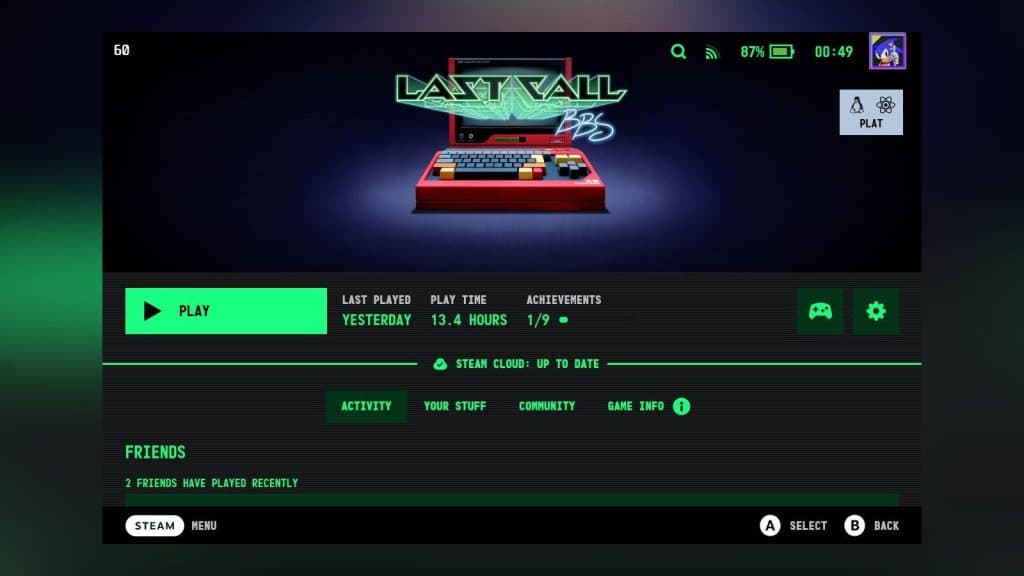 Screenshot of the Pip-Boy theme by SuchMeme and Emerson-Biggons from DeckyThemes.
