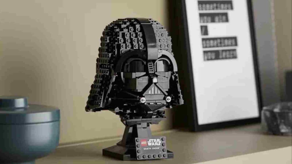 The LEGO Star Wars Darth Vader Helmet on display