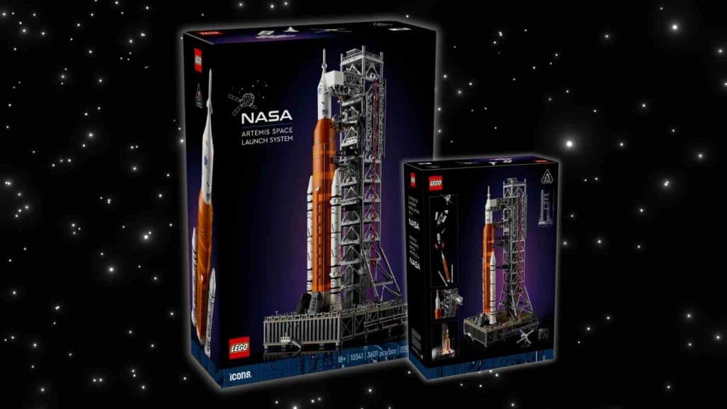 The LEGO Icons NASA Artemis on galaxy background