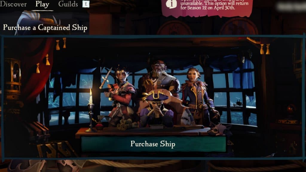Sea of Thieves buying a ship
