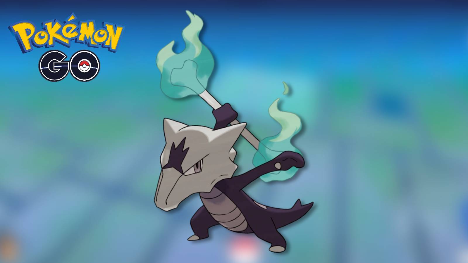 The Pokemon Marowak appears against a blurred background