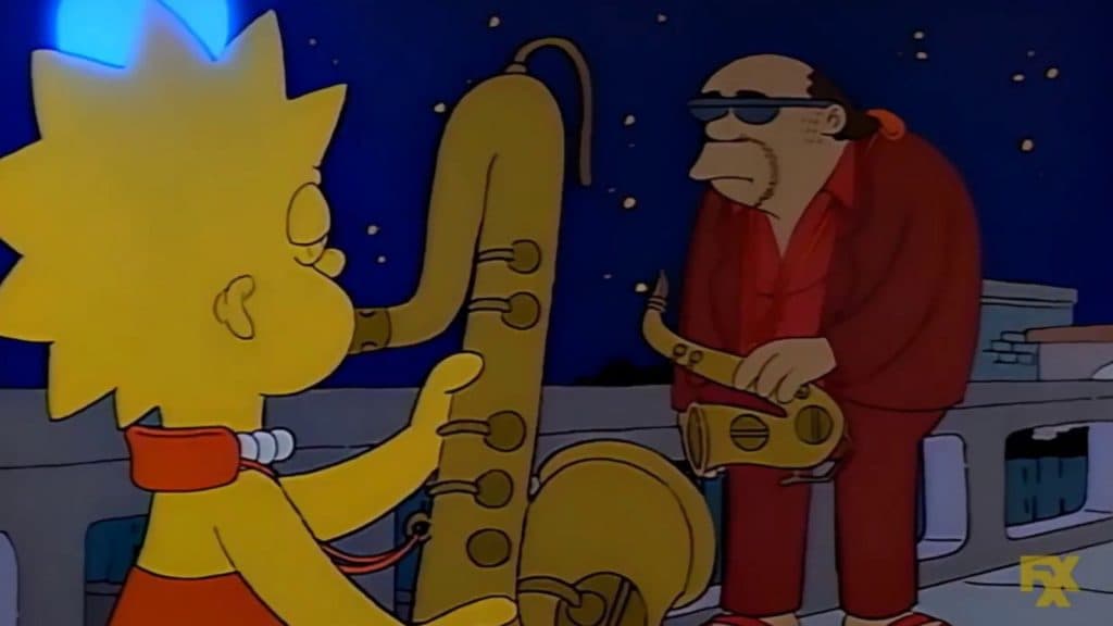 Bleeding Gums Murphy and Lisa Simpsons play the saxophone.