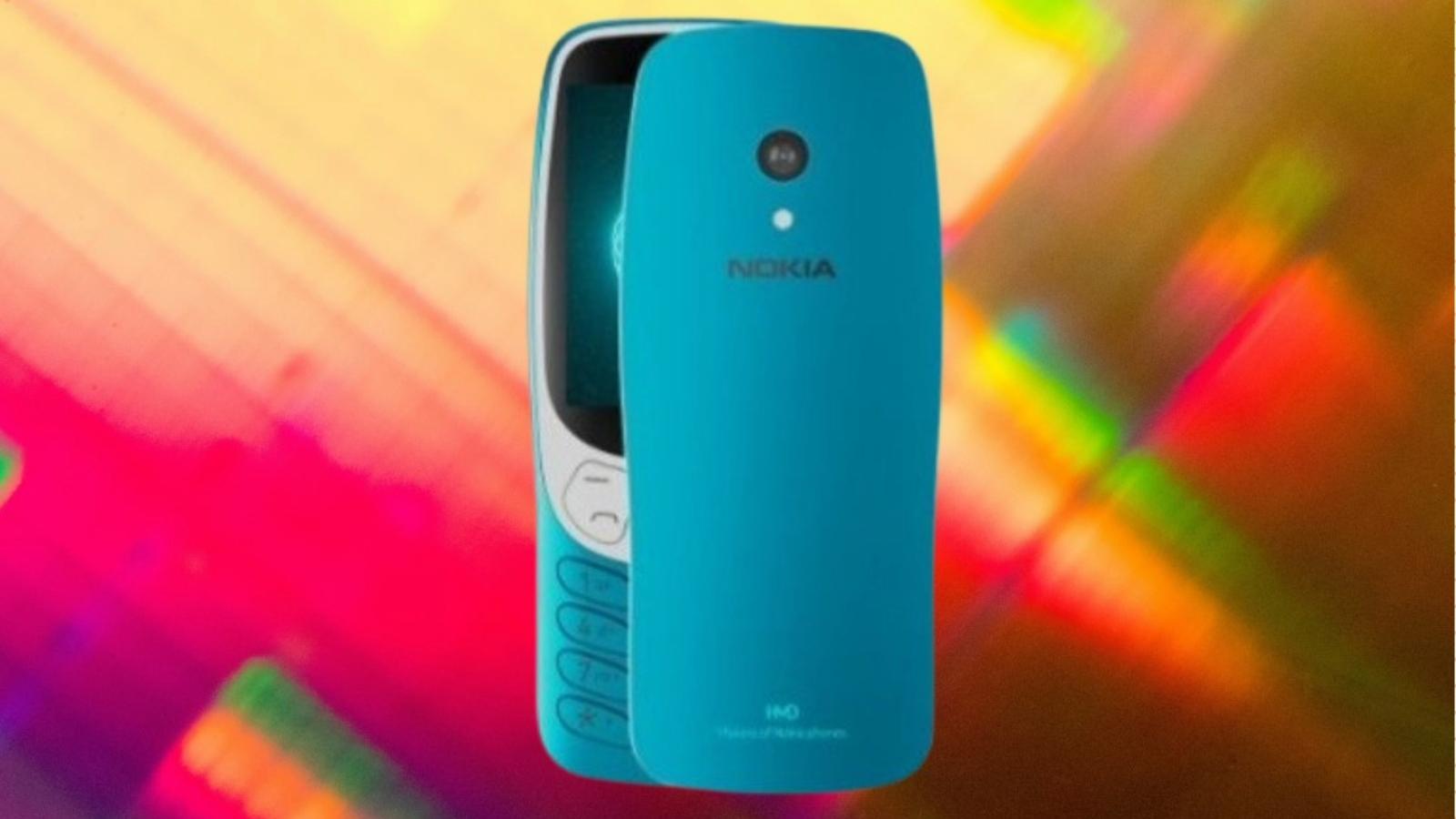 Nokia 3210 2024 edition against a colorful background