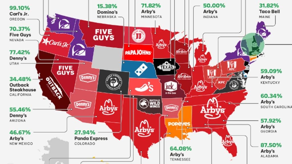 Map of highest paying fast food restaurants