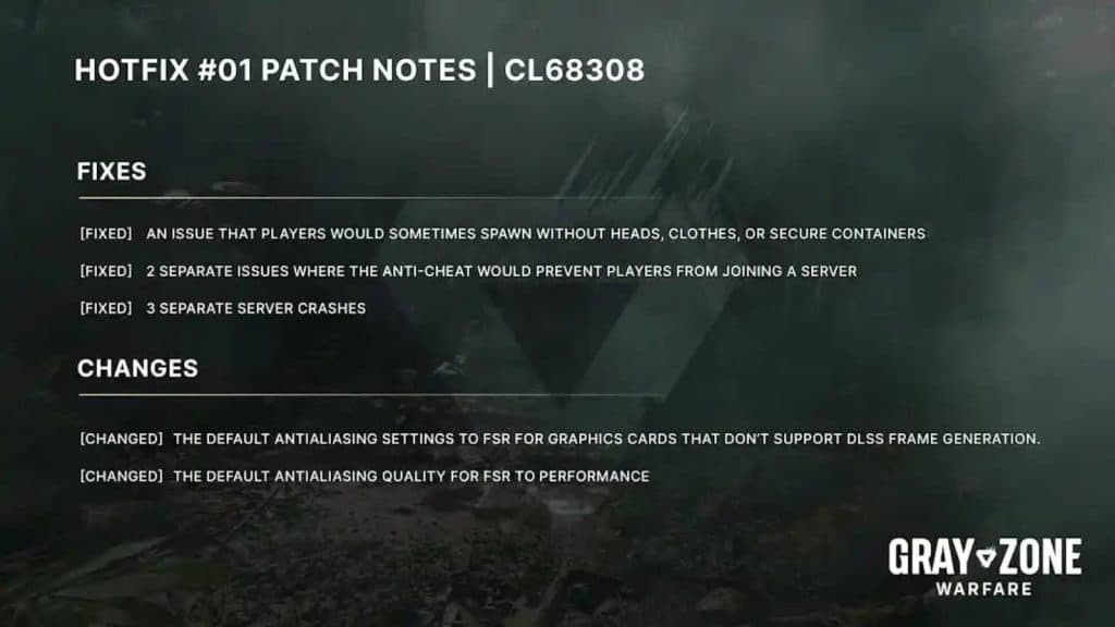 Gray Zone Warfare patch notes