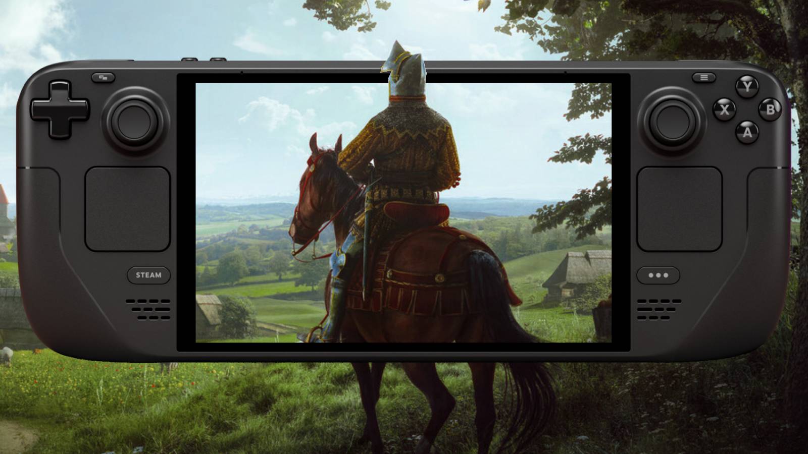 Key art from Manor Lords, on the screen of a Steam Deck.