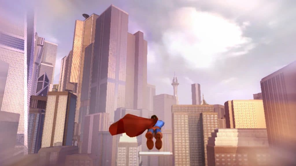 Superman flies through Metropolis in Superman Returns.