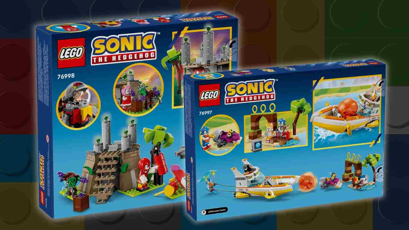 The upcoming LEGO Sonic sets on a LEGO background
