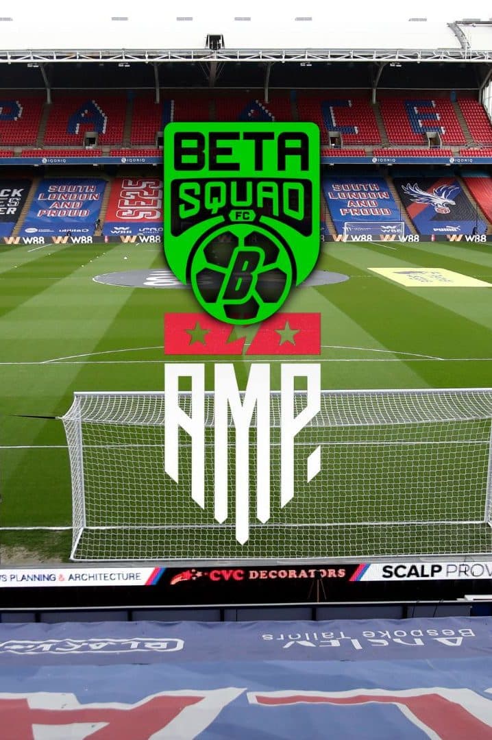 Beta Squad and AMP logos in front of an empty Selhurst Park Stadium