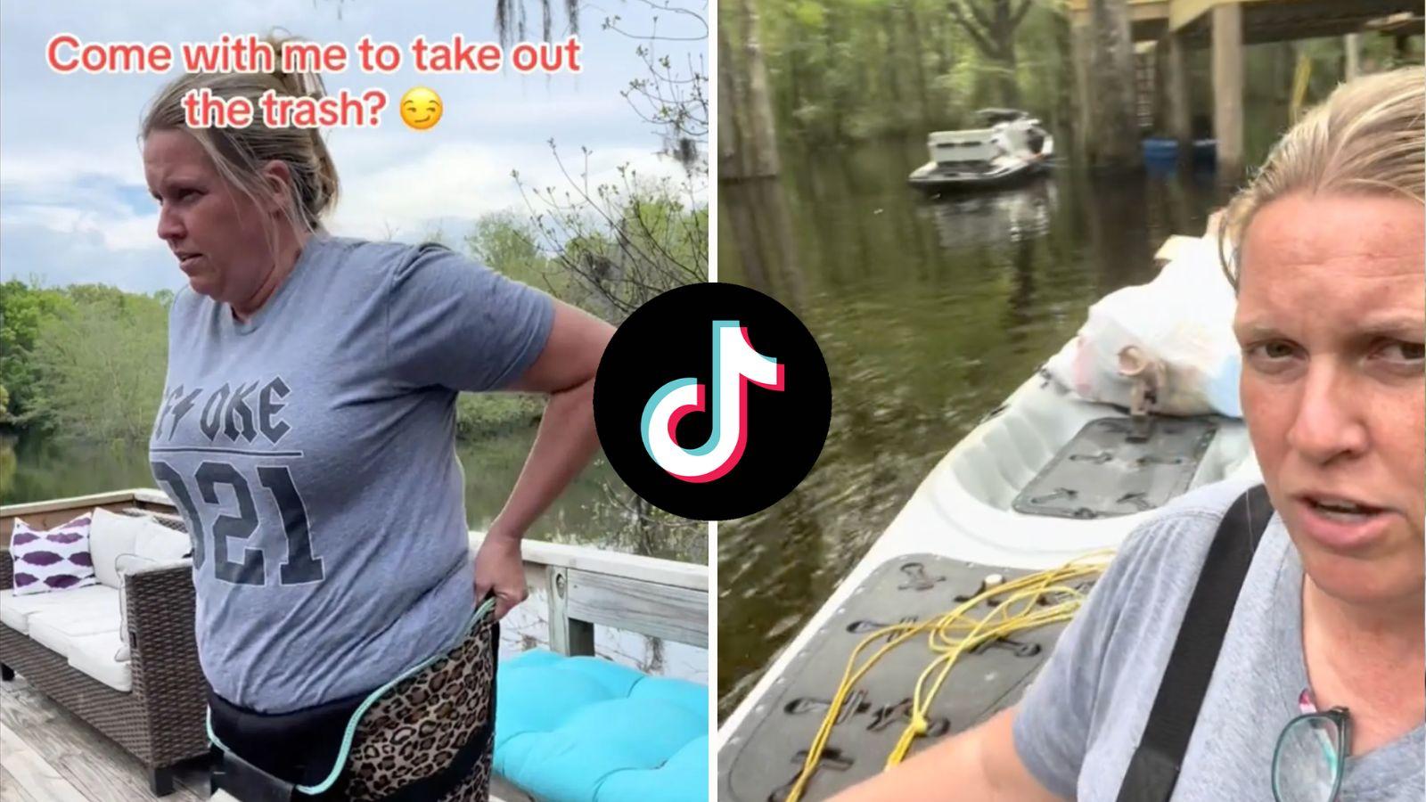 Woman braves gator-infested waters to take out trash
