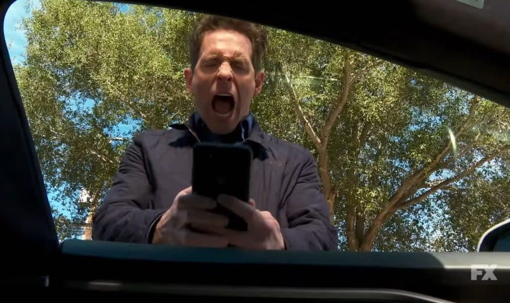Dennis screams at his phone in the Always Sunny episode, Dennis takes a Mental Health Day