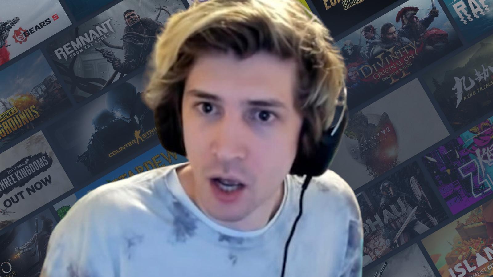 xQc in front of steam library
