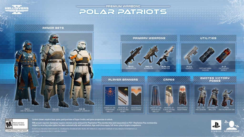 an image of new weapons and armor from Helldivers 2 Polar Patriots Warbond