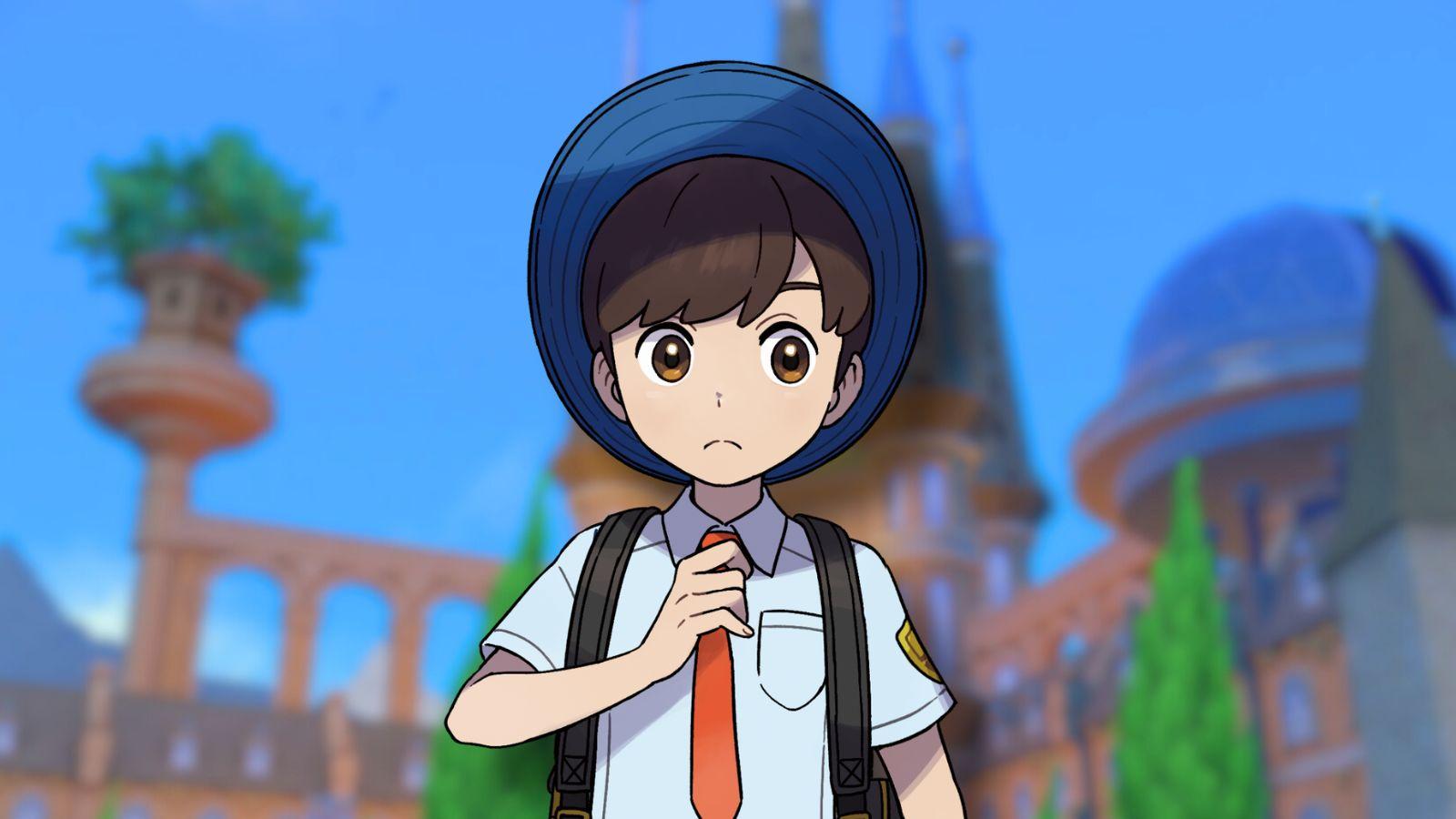 Pokemon Scarlet & Violet player character with academy in the background.