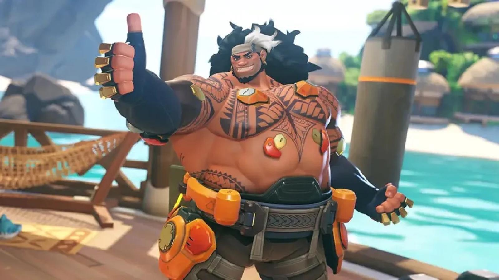 Overwatch 2 tank Mauga giving a thumbs up