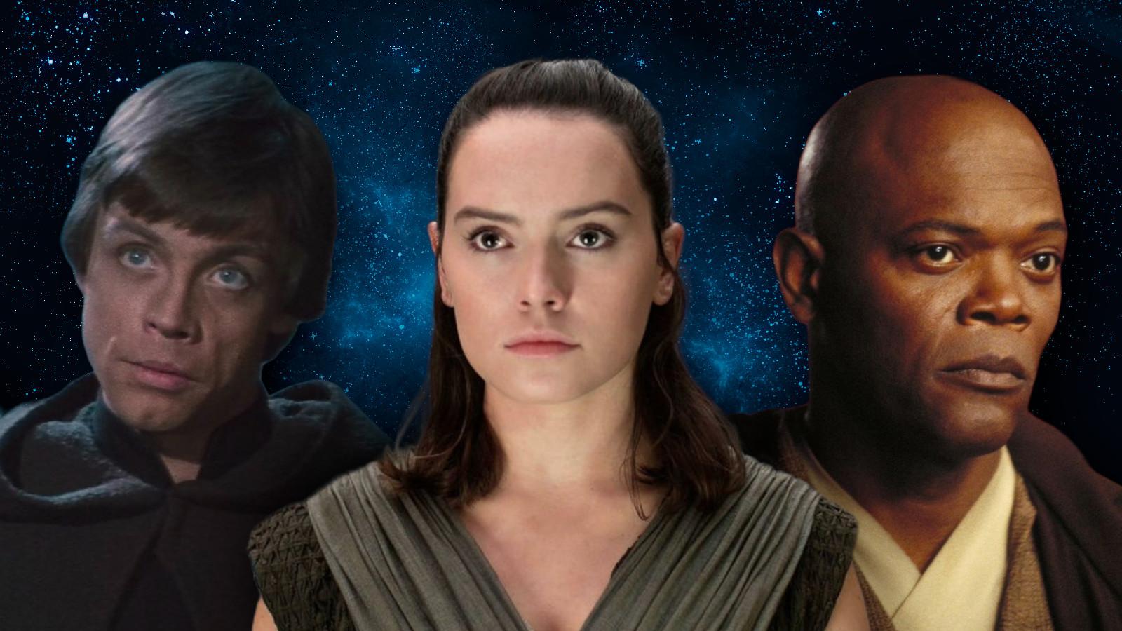 Luke Skywalker, Rey, and Mace Windu