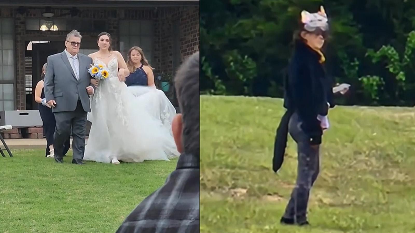 wedding crashed by guy in cat suit