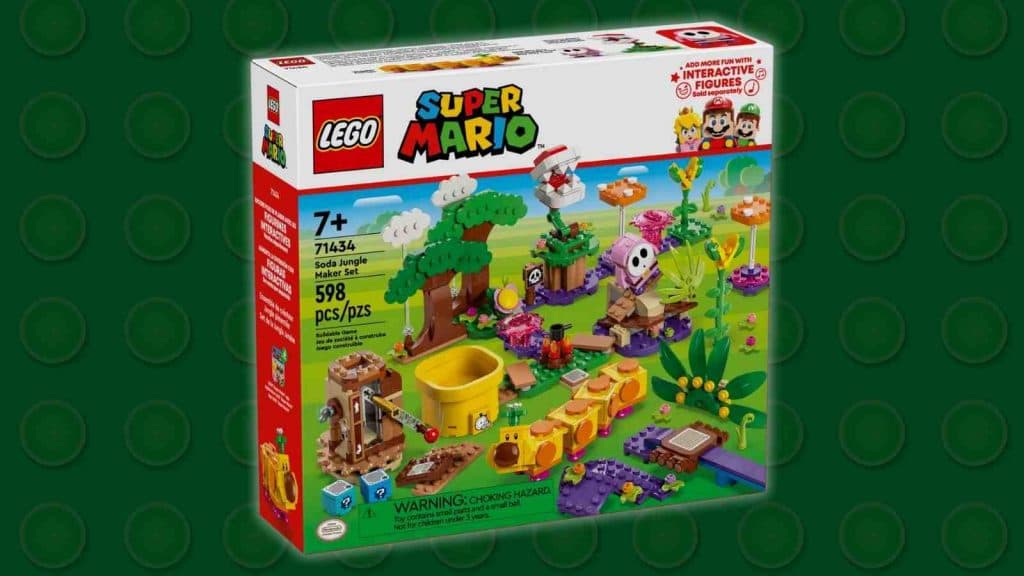The LEGO Super Mario Soda Jungle Maker Set on a LEGO background