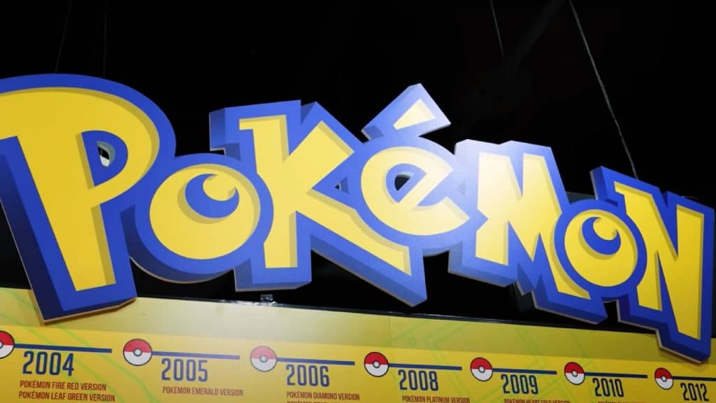 A large sign dispays the Pokemon logo