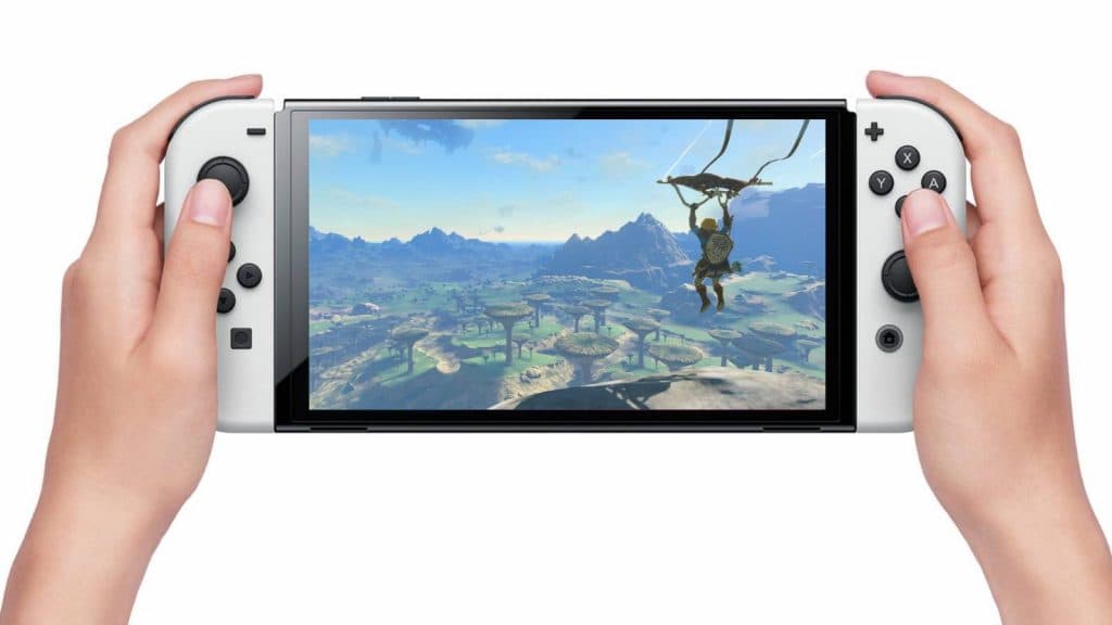 A Nintendo Switch is visible with Tears of the Kingdom on the screen