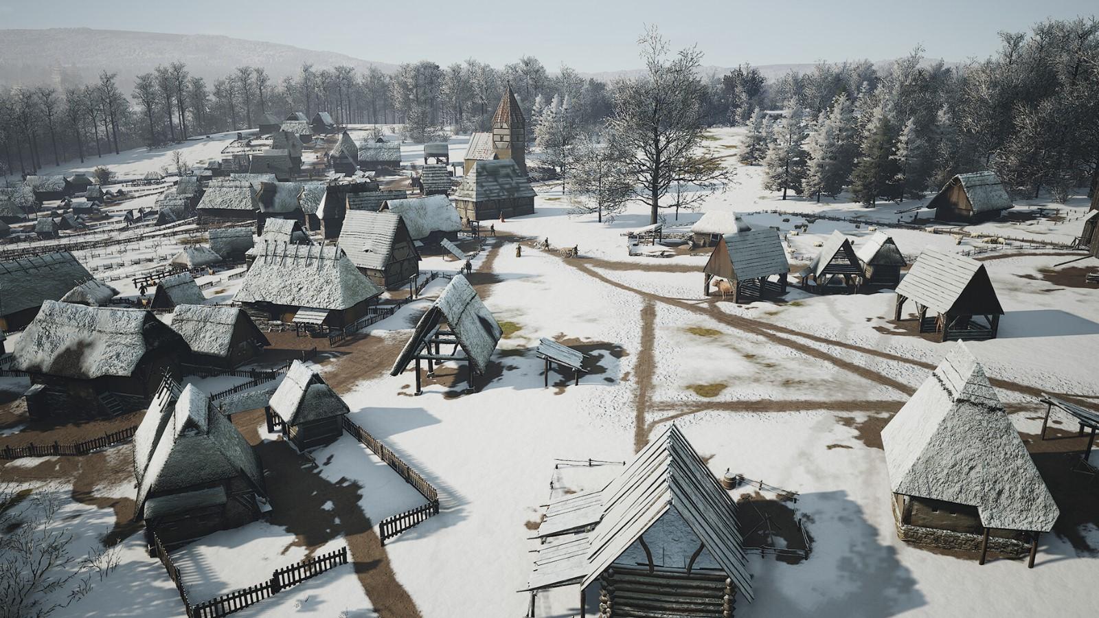 A village blanketed in Snow in Manor Lords