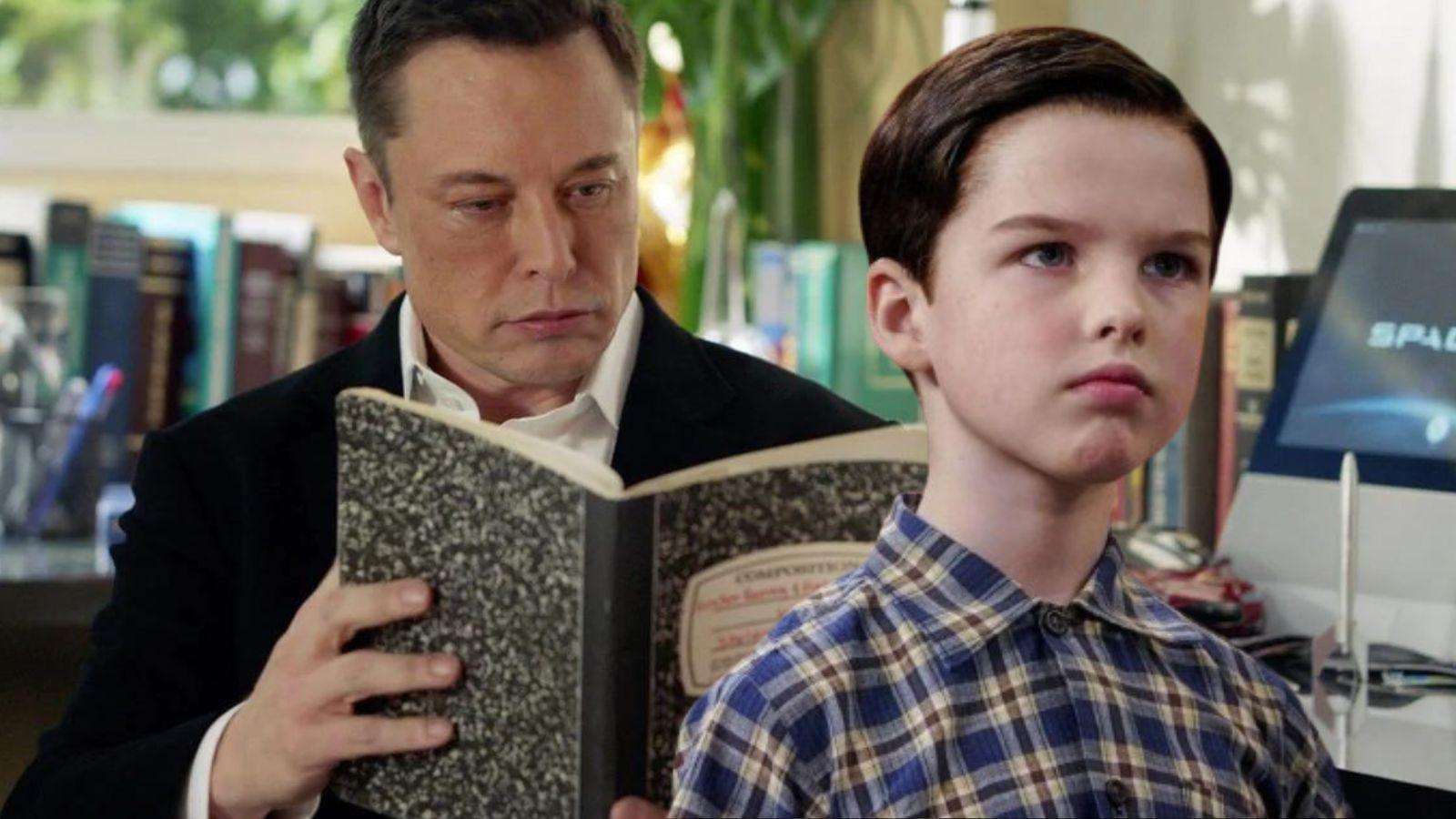 Elon Musk and Iain Armitage in Young Sheldon