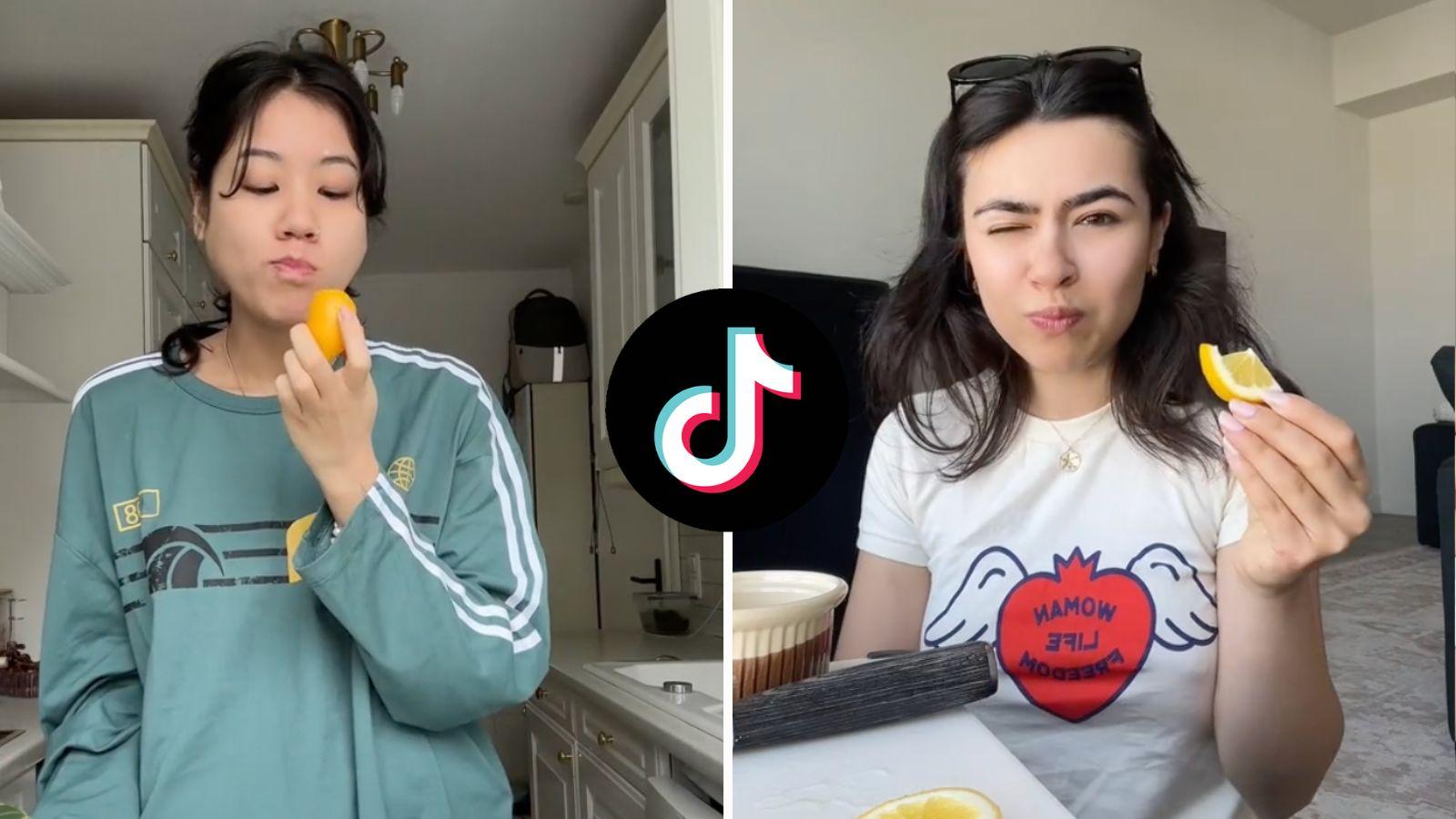 TikTokers eating whole lemons as part of a new TikTok trend