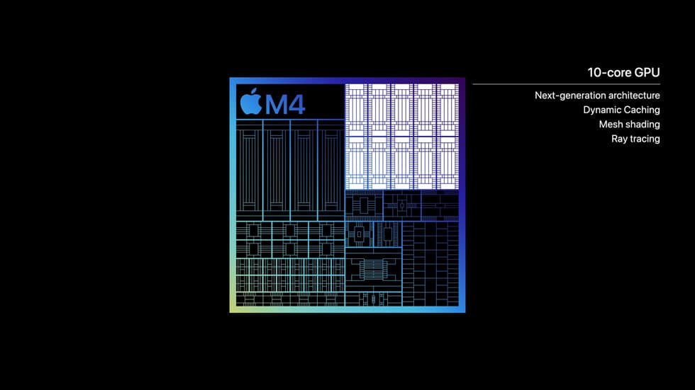 Apple M4 GPU structure against a dark background
