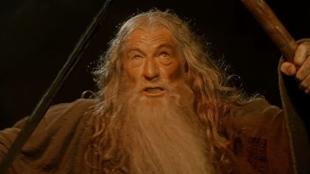 Gandalf shouts you shall not pass in Lord of the Rings