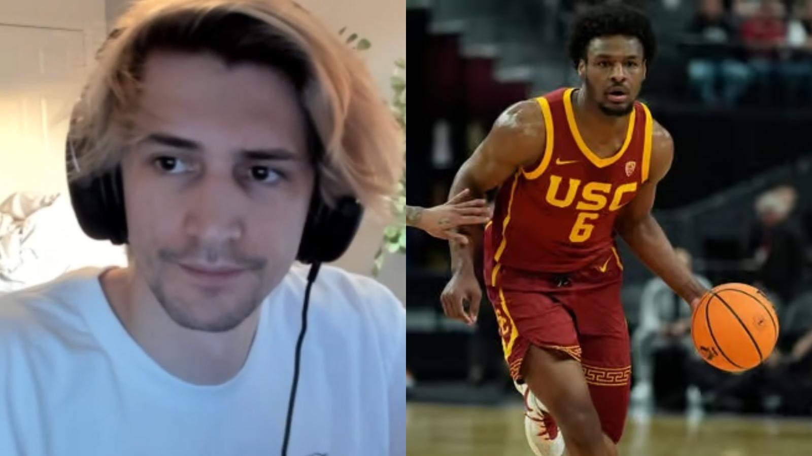 xqc side-by-side with bronny james