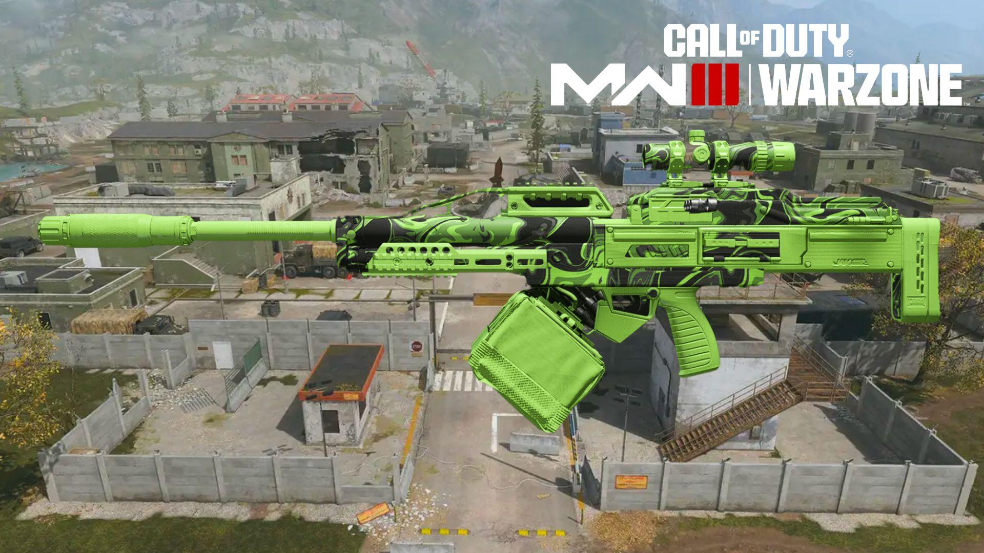 Green and black Pulemyot LMG on Warzone map