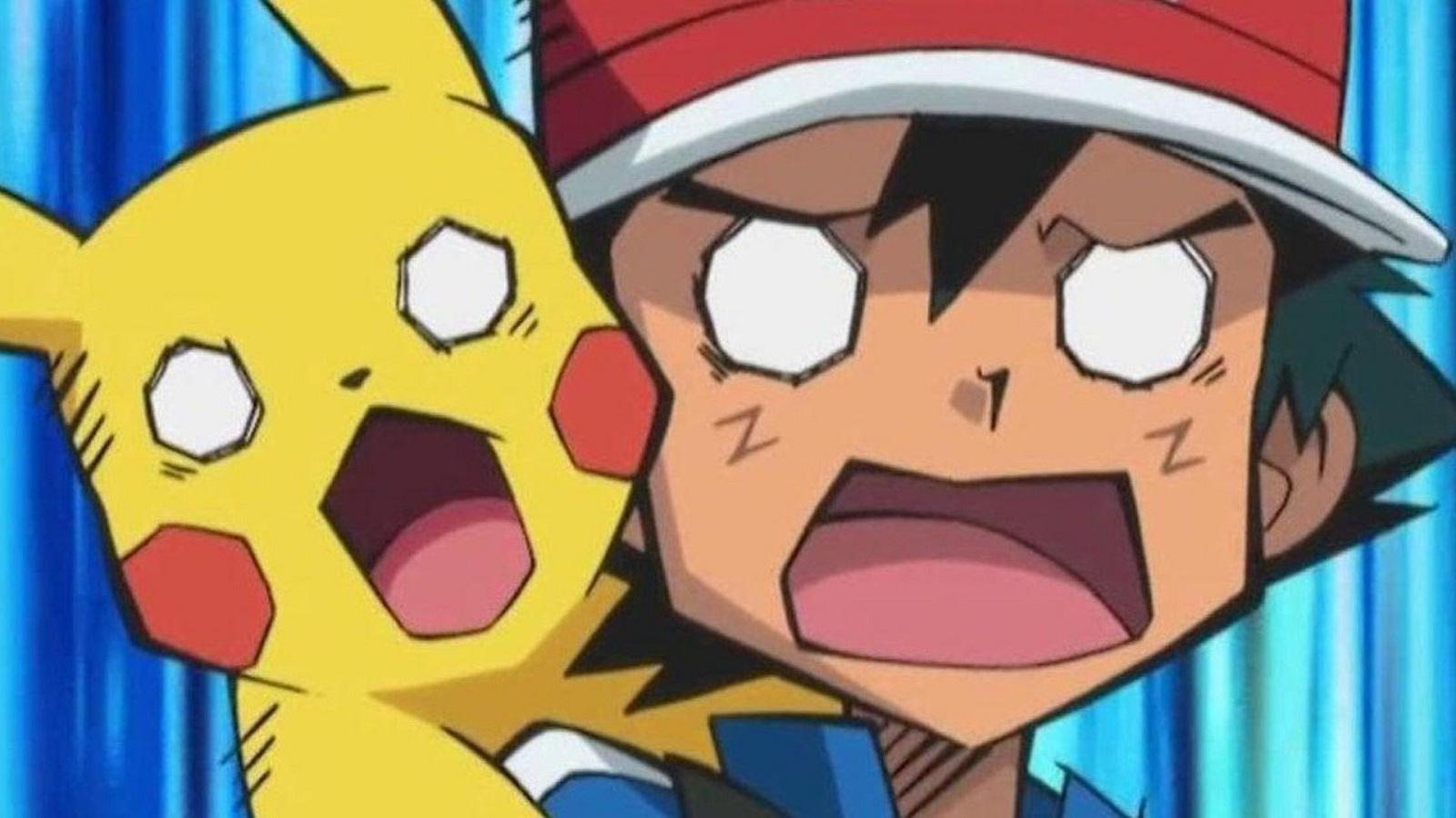 Ash and Pikachu looking shocked
