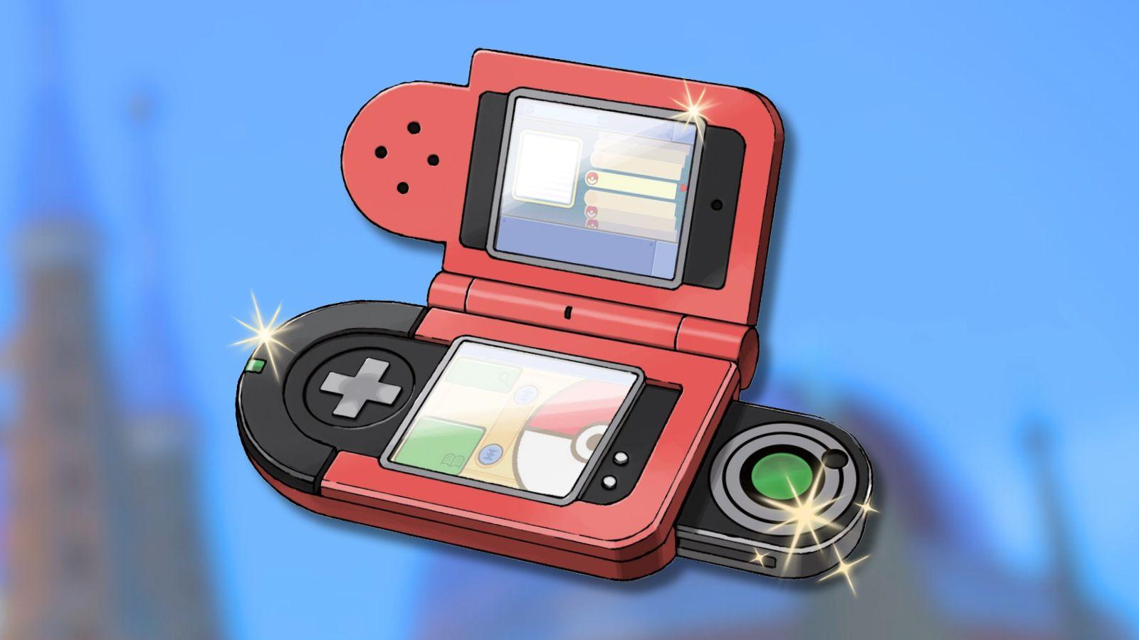 Sinnoh Pokedex with sparkles and video game background.