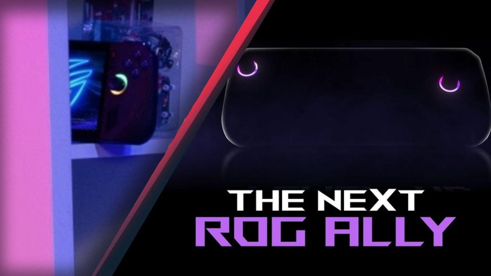 ROG Ally X teaser next to shelf with device on it