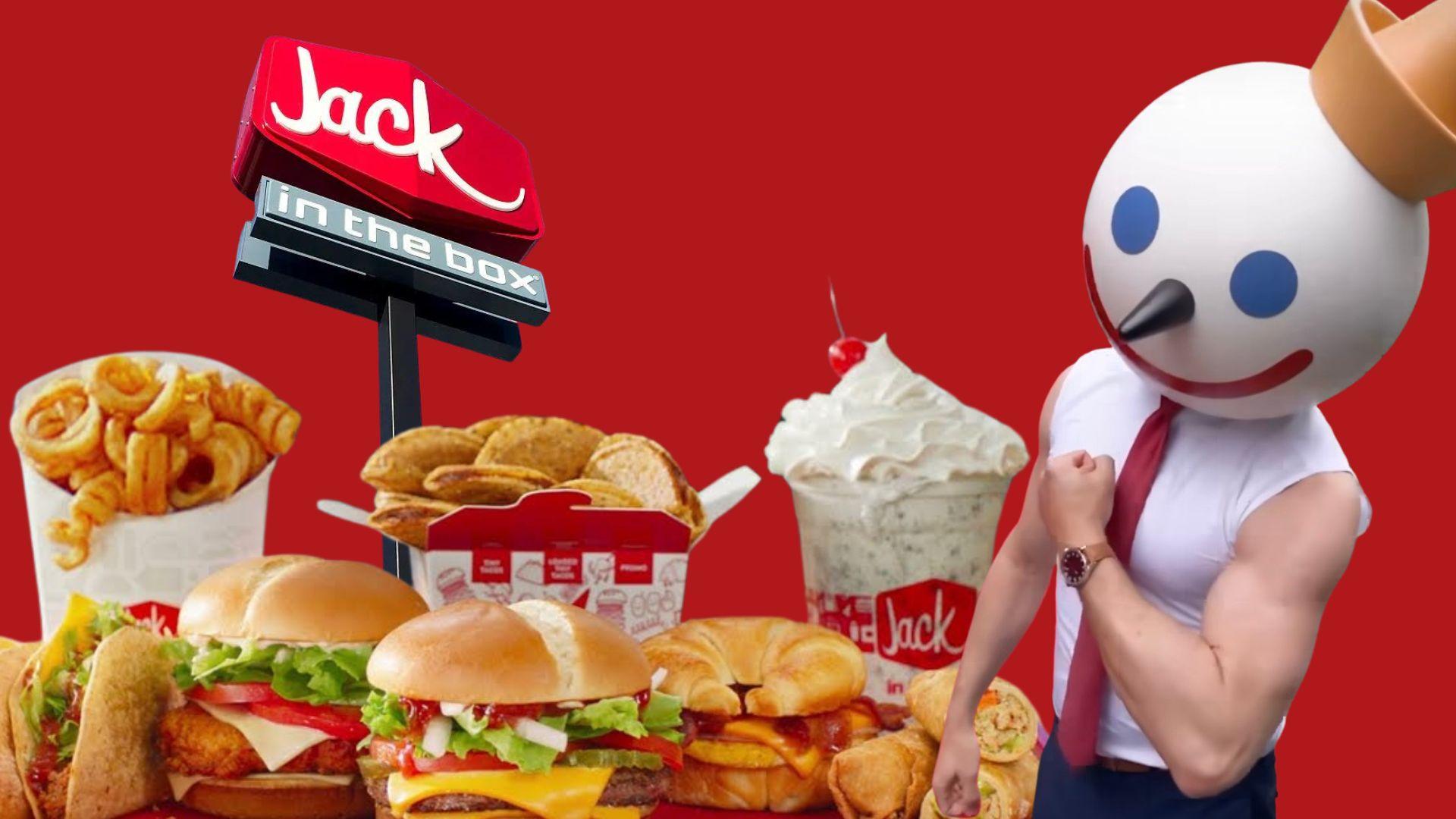 Jack in the box CEO, food, and logo