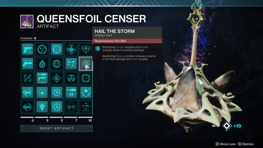 Destiny 2's artifact for Season of the Wish has Stasis-specific mods.