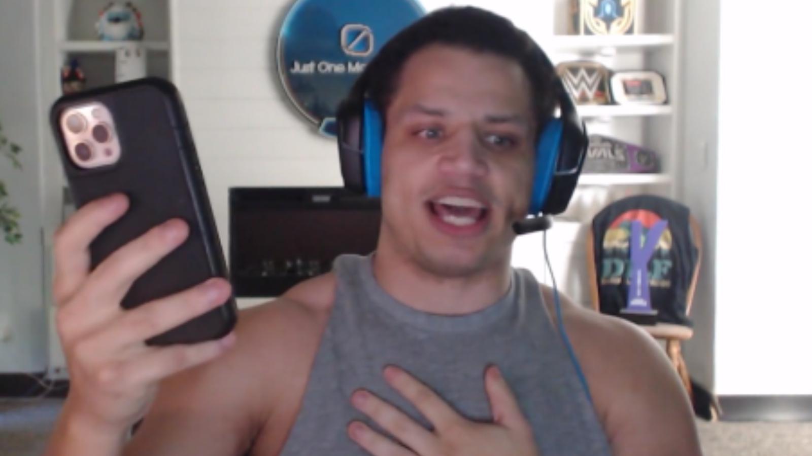 tyler1 holds his phone up on twitch