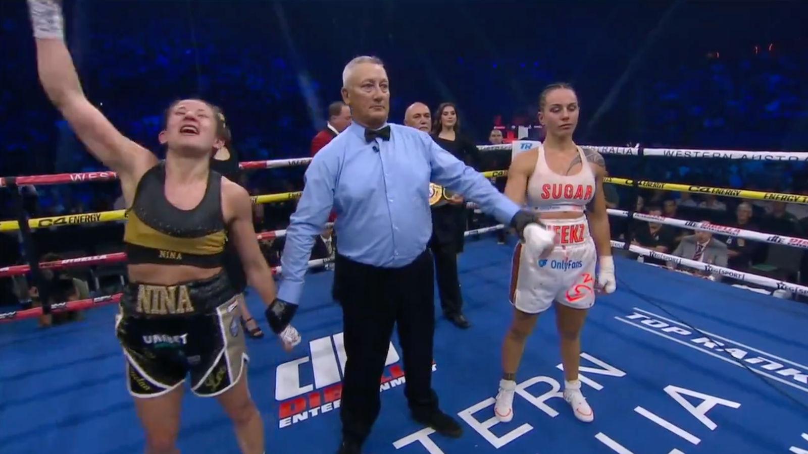 British boxer Nina Hughes is incorrectly announced as the winner of her fight against Cherneka Johnson