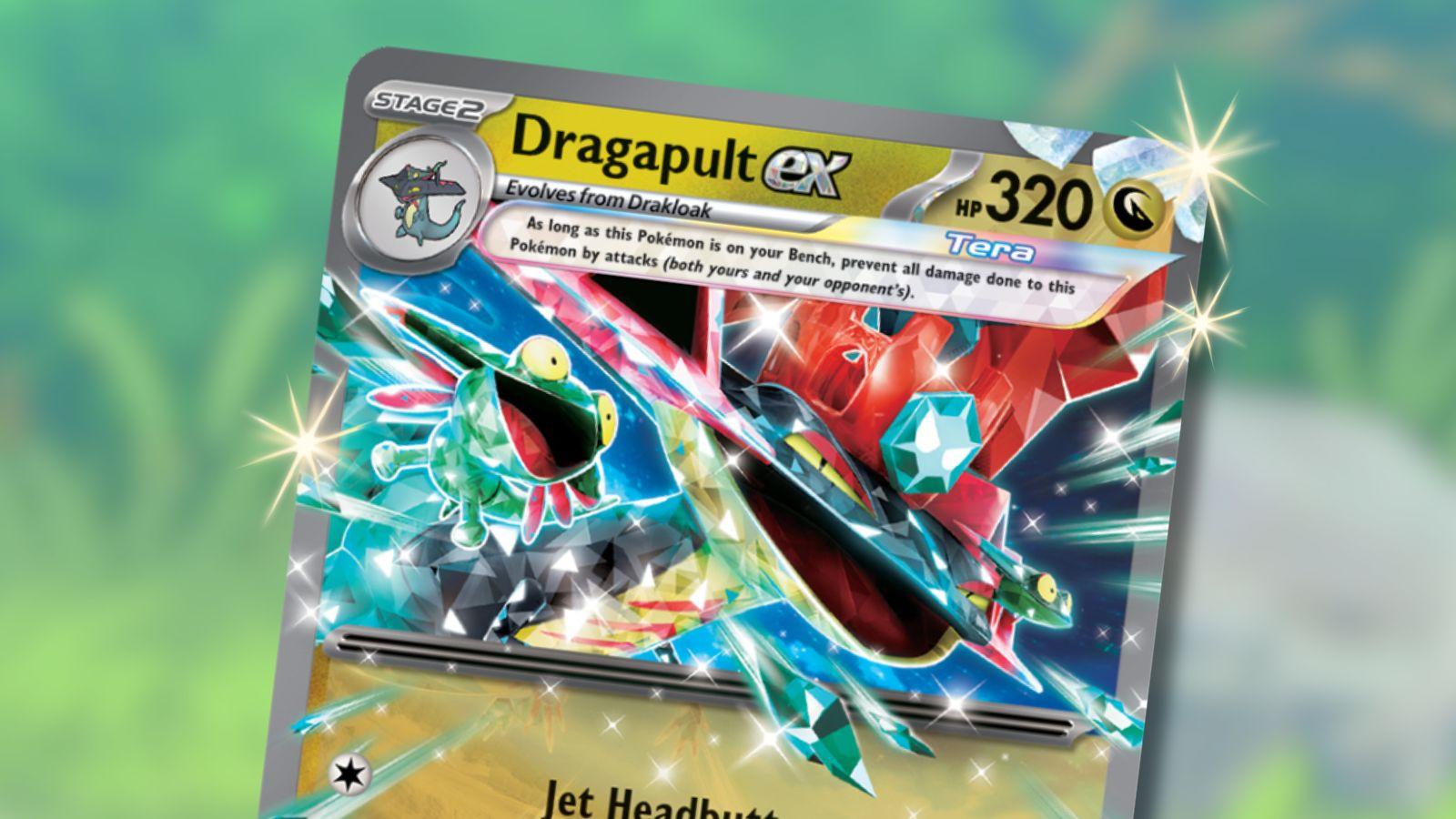 Dragapult ex Pokemon card with anime background.